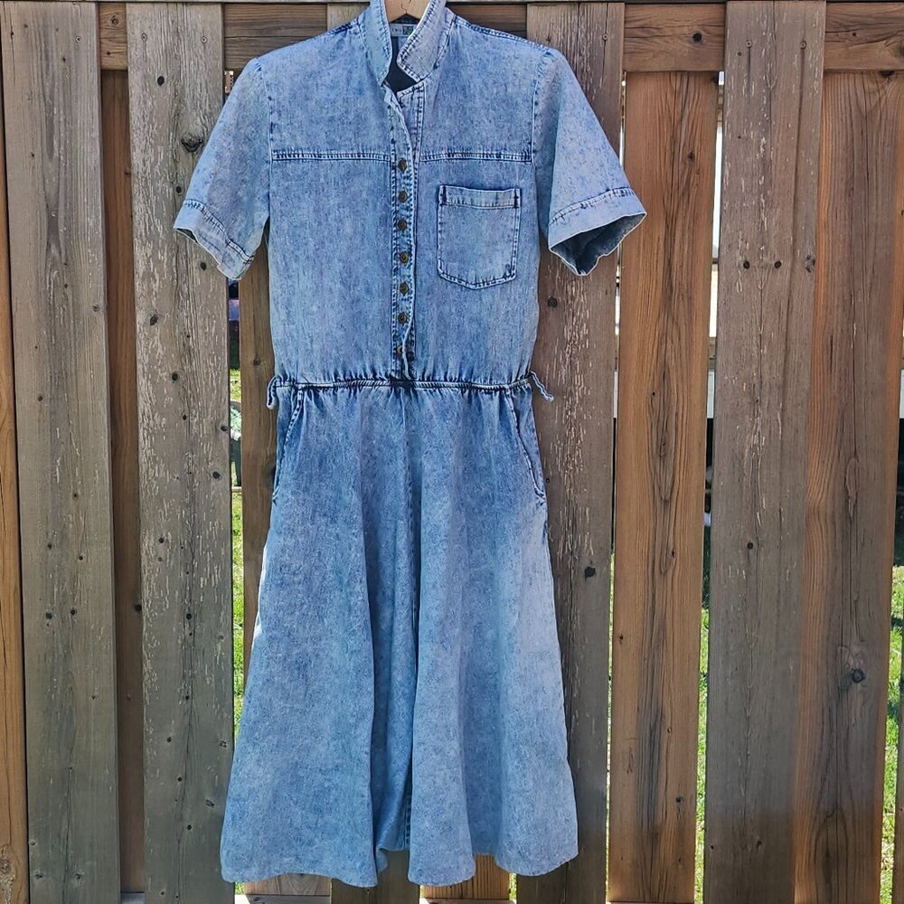 ROMANTIC DENIM DRESS Women's Size 8 TWO ROADS Stone Wash Full Length Denim Dress